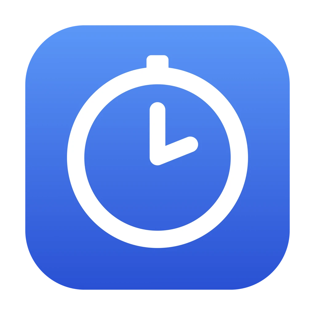 Conan-App-Icon: weiße Stoppuhr auf blauem, abgerundetem Quadrat.