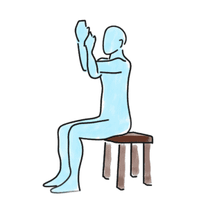 A sketch showing the eagle arms yoga position.