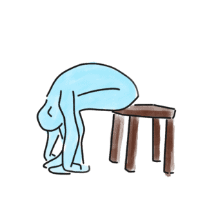 A sketch showing the forward fold chair yoga position.