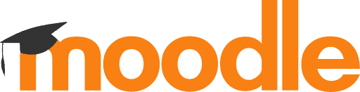Das Logo von moodle. Das Wort moodle in Orange mit einem Hut auf dem M.